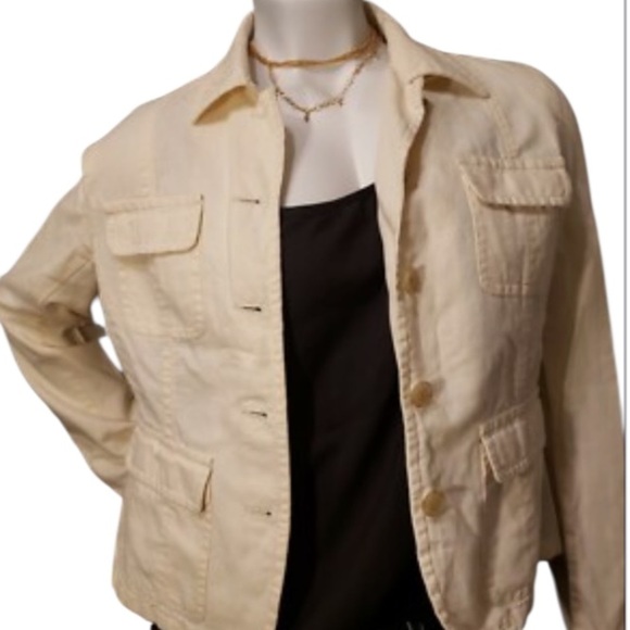 Donna Karan Jackets & Blazers - Donna Karan Cream Utility Jacket with Collared Neckline Sz L Women